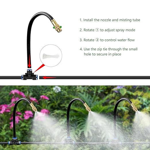 150FT Drip Irrigation System for Garden – Automatic Watering Kit with Solid Brass Metal Connectors, 360° Bendable Tubing &50 Adjustable Nozzles for Greenhouse, Lawn, Yard & Plants