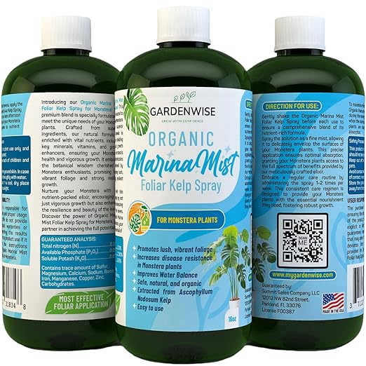 GARDENWISE Organic Marina Mist Foliar Spray for Monstera, Philodendron, Elephant’s Ear and Other Tropical Houseplant | Liquid Fertilizer | Micro Nutrients for Vital Health | Liquid Plant Food (8 OZ)