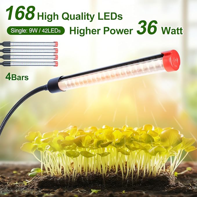 4Head Grow Light with Stand, Grow Lights for Indoor Tall Plants, Bonsai Tree, 4/8/12/16/20H Timer, 36 Watt Power Draw, NO Need Adapter, Bright and Big Coverage, Best Gift for Plants Lover