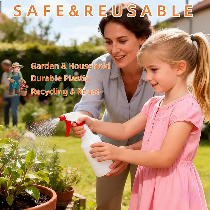 12 Pack 16oz Spray Bottles, Reusable Fine Mist Water Sprayer for Plants, Cleaning, High Output Ultrafine Misting Plastic Spray Bottles for Water, Salon, Garden, Kitchen and Bathroon