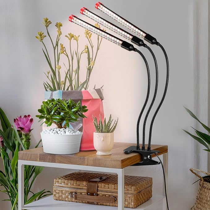 Gamechanger! 27 Watt Power Draw, NO Need Adapter, FECiDA 2026 3Head Clip Grow Lights for Seed Starting, Bonsai, Small Indoor Plants, Enough Bright Like Sun, 4/8/12/16/20H Timer