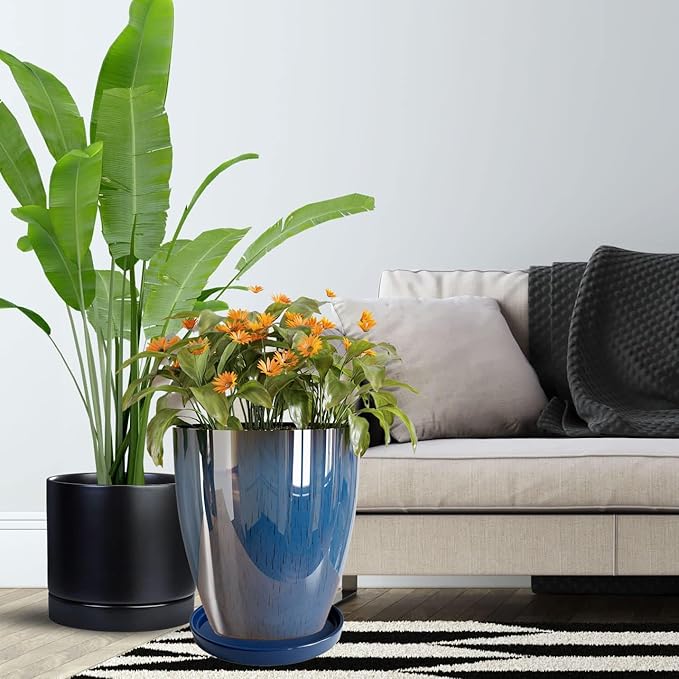 Yukfona Ceramic Plant Saucer Plant Pot Tray 8 inch Blue, Planter Water Drip Trays for Plant Saucers Indoors, Thick Durable Sturdy Flower Pot Saucers for Glazing Pots Base, More Sizes 4-12 inch