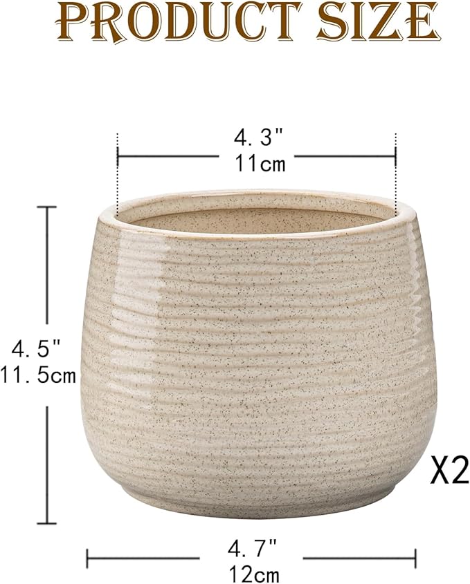 GnFlus Ceramic Plant Pots 5.3 Inch Set of 2, Flower Plants Pot with Drainage Holes White Planter Garden Pot for Succulent Cactus Home Decoration Gift Indoor Outdoor