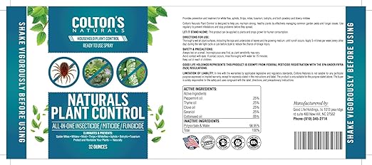 Colton’s Plant Control Ready-to-Use Natural Plant Spray – Maximum Strength Pesticide, Fungicide & Miticide for Spider Mites, Powdery Mildew, and Mold – Safe for Indoor, Outdoor & Garden Use (32 oz)