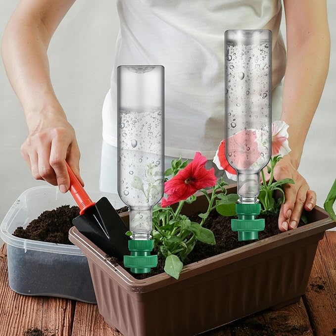 SiliFine 8 Set Plant Watering Devices Include Self Watering Spikes and 26 oz Plastic Bottles Plant Waterer Devices with Adjustable Control Valve Switch Indoor Outdoor (Clear)