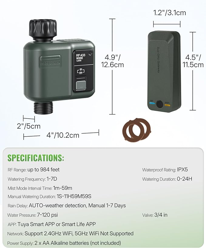 WiFi Water Timer for Garden Hose, Sprinkler Timer 1 Zone, Smart Hose Water with WiFi Irrigation Controller,Voice Control RF433 Automatic Irrigation System/Rain Delay/Manual Watering D31WT06