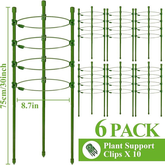 Legigo 6 Pack 30 Inch Plant Support Cages Tomato Cage for Garden- Plant Cages Adjustable Rings, Tomato Plant Support Stakes Trellis for Pots, Peppers, Cucumbers and Flowers with 10 Plant Clips
