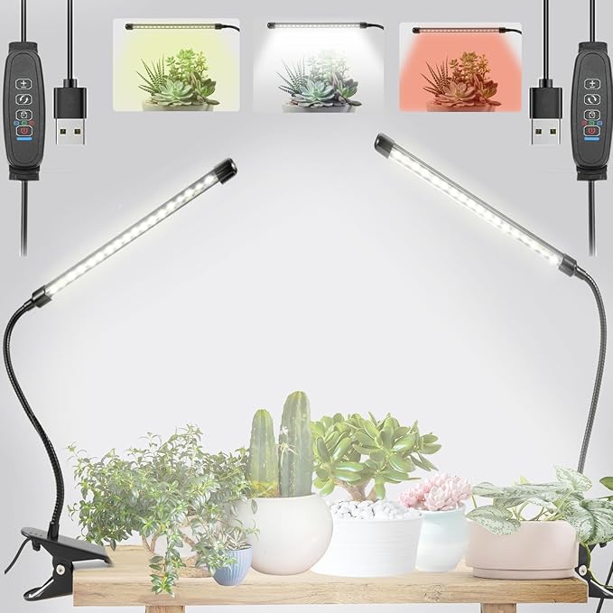 Clip On Grow Light for Indoor Plants,Full Spectrum Led Plant Grow Lights with Auto-Timer, Plant Growing Lamp for Seed Starting,Houseplants, Bonsai, Pot Plant,1 Lamp(2 Pack)