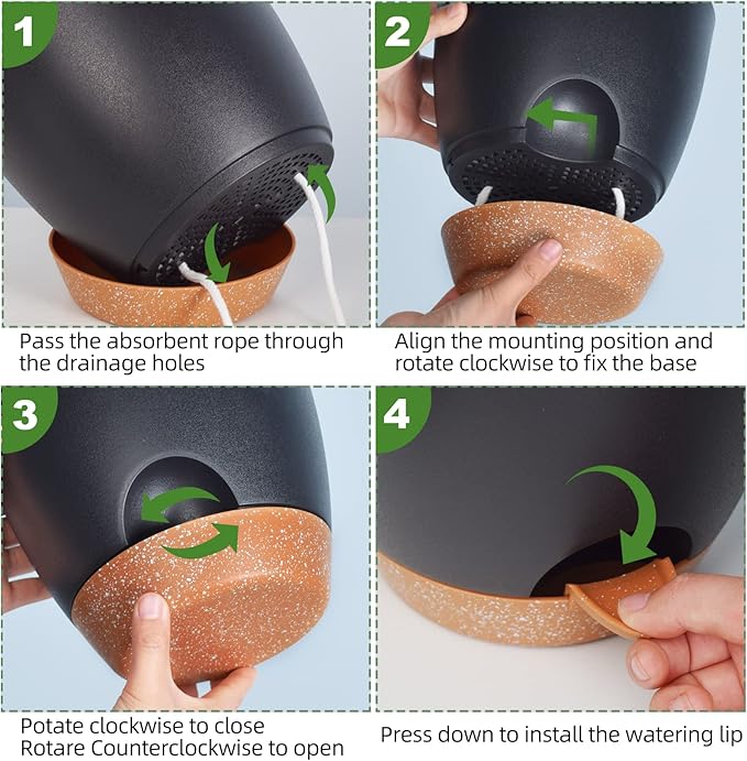 Vanslogreen Plant Pots Pack of 5, 7/6.5/6/5.5/5 Inch Self Watering Planters with Drainage Hole Planter for Indoor Plants, Planting Pots for African Violet, Ochid and House Plants (Black)