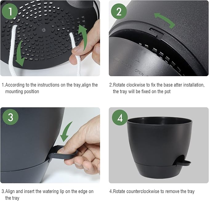 UOUZ 12inch 2Pack Large Self Watering Planters, Plastic Plant Pots with 60oZ Removable Deep Reservoir and Multi Mesh Drainage Holes for Indoor Outdoor Garden Plants and Flowers, Black