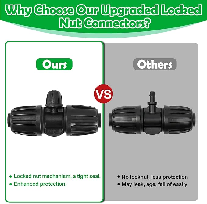 1/2 Inch To 1/4 Drip Irrigation Fittings - 8 Pack Drip Line Irrigation 1/2'' to 1/4'' Barbed Tee Adapter Anti-Drop Lock Nut Barbed Reducer 3 Way Connectors for Drip Irrigation System