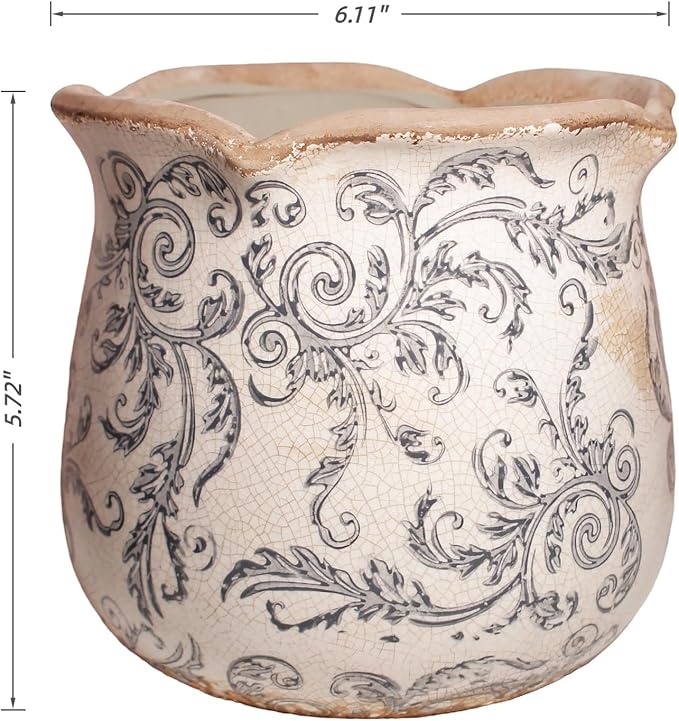Xiaan Jiaju Ceramic Pots for Plants, Vintage Plant Pot with Drainage Hole, 6.11in. Planter for Indoor Plants, Crackle Glaze Finish Flower Pot, Perfect Tuscan Ceramic Planter for Gardening, Gray Swirls
