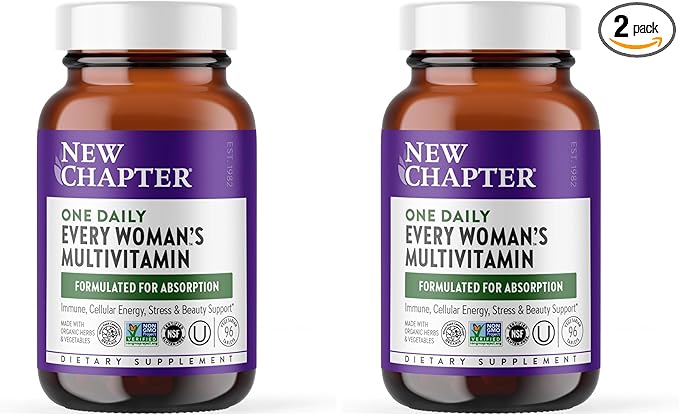 New Chapter Women’s Multivitamin, Iron, B6, B12, Biotin for Hair Growth, D3, VIT C, Zinc for Immune & Stress, Gentle on an Empty Stomach, Daily, Non-GMO, Gluten-Free, 18+, 96 Tablets, (Pack of 2)