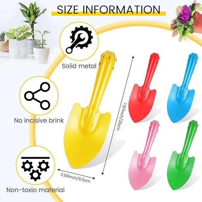 50 Pcs Mini Colorful Metal Hand Shovel 7.87 x 2.56 Inch Mini Trowel Set Garden Tools Small Garden Shovels for Digging Gardening Soil Planting Transplanting Women Men, 5 Colors