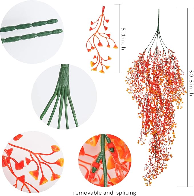 RECUTMS Fall Faux Hanging Plants 4 Pcs Artificial Fall Plants Large Faux Hanging Plant Autumn Fall Hanging Vines Wall Plants Thanksgiving Home Garden Wedding Party Indoor Outdoor Decor(Orange 4P)
