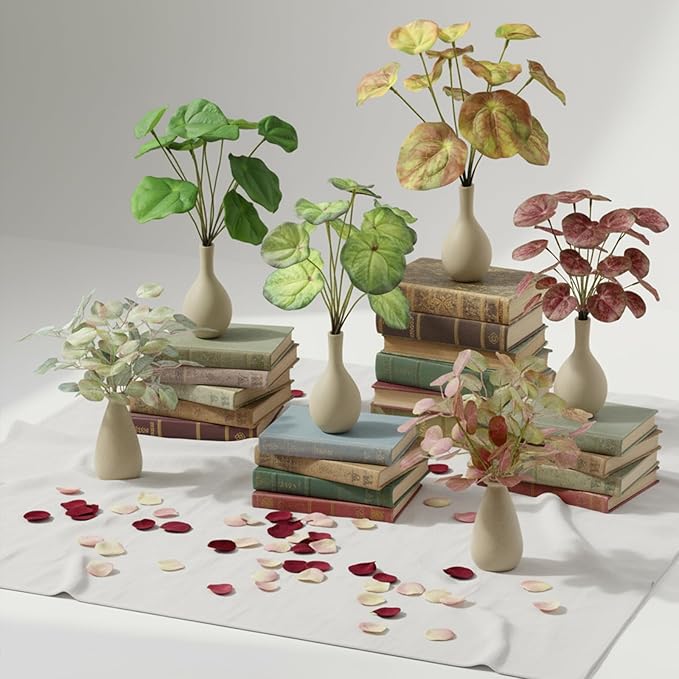 Artificial Green Plants with Ceramic Vase, Faux Pilea Plants Fake Greenery Indoor for Office Desk Bedroom Livingroom Bathroom Shelf Windowsill Home House Decor (Emerald Green)