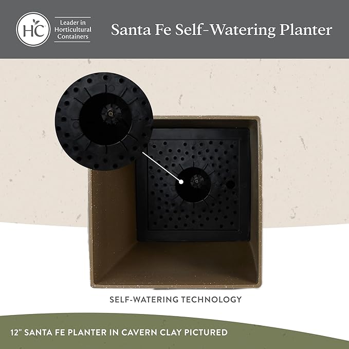 The HC Companies Santa Fe Round Self-Watering Pot - Lightweight Plastic Planter for Herbs & More - Durable Plant Pots for Indoor Plants & Outdoor Plants (12” Pebble Gray, Pack 1)
