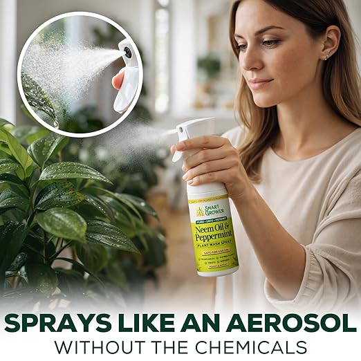 Neem Oil Spray for Plants with Peppermint Oil, Natural Plant Wash Made for Indoor and Outdoor Plants Smart Grower 10oz Easy Ready-to-Use Fine-Mist Premium Sprayer