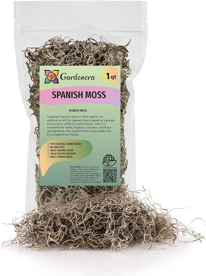 Gardenera Premium Natural Spanish Moss | Natural Preserved - Great Ground Cover - Filler for Potted Plants - 5 Quart Bag