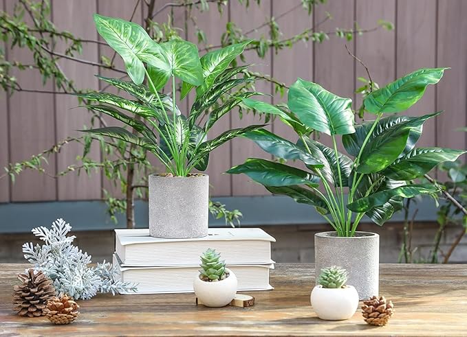 JC nateva 2pcs 16" Fake Plants Artificial Plants Tropical Faux Plants Indoor for Bathroom Kitchen Office Home Sage Green Decor
