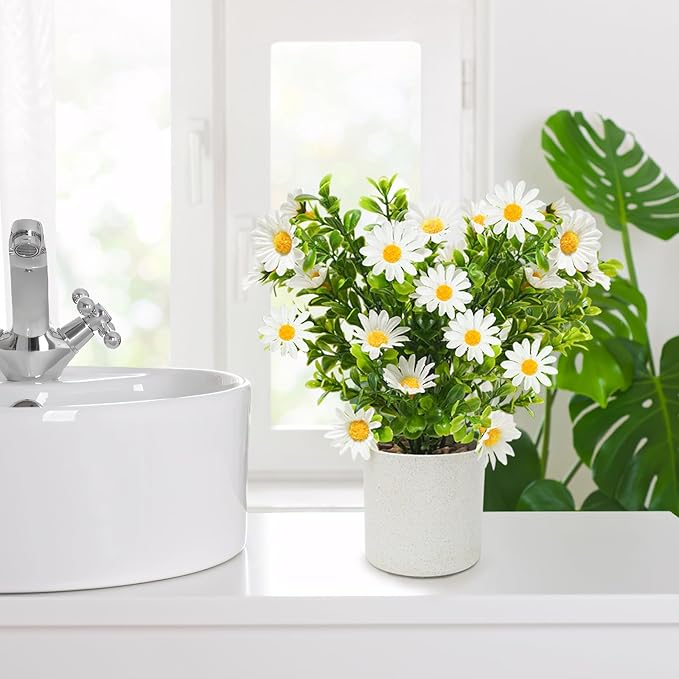 4 Packs Fake Plants Small Artificial Potted Flowers Mini Faux Plants for House Office Bathroom Farmhouse Tabletop Decor