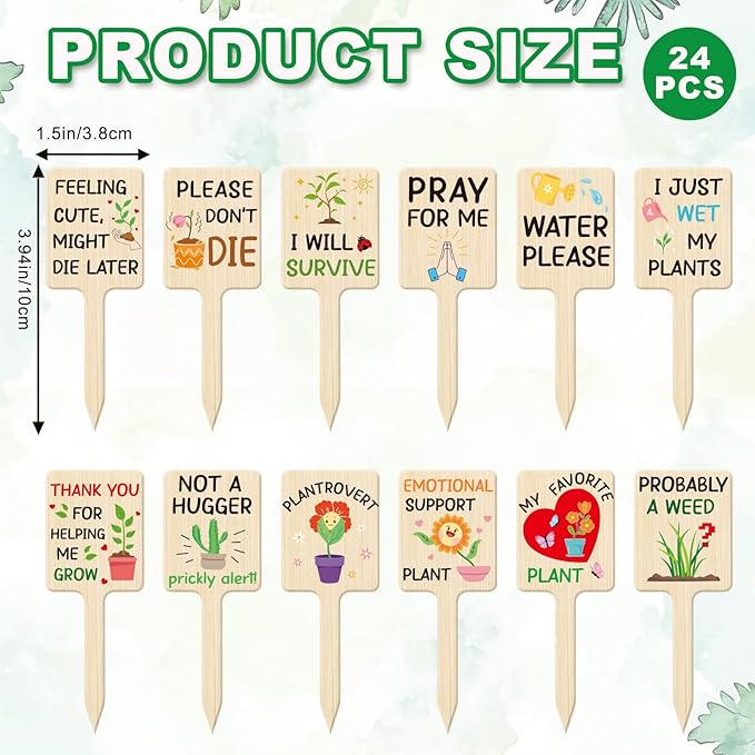 UPINS 24Pcs Acrylic Plant Labels Plant Markers Plant Tags Signs with Funny Words for Indoor Outdoor Gardens Plants
