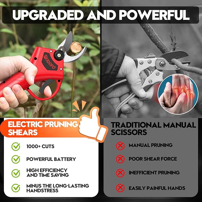 Electric Pruning Shears, Upgraded 1.4'' Cutting Diameter Powerful Brushless Motor Cordless Pruning Shears with 2PCS Rechargeable Batteries for Gardening Tree Branch