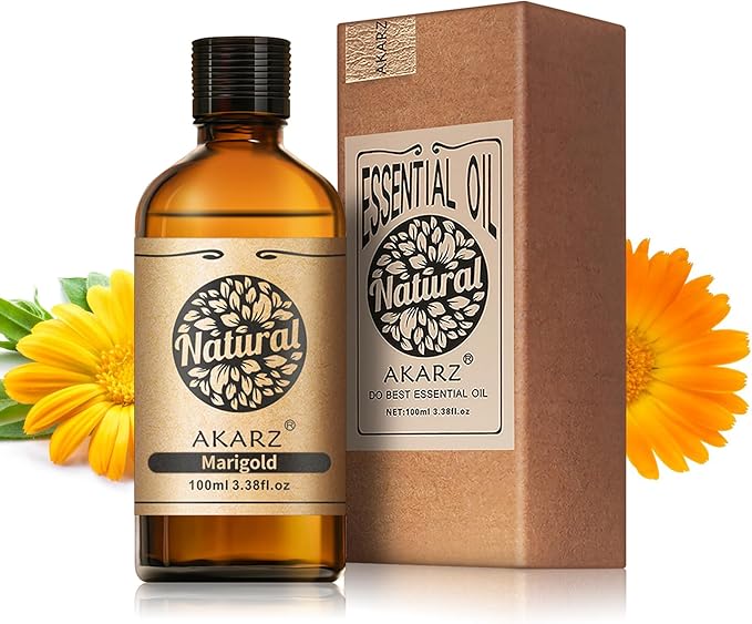 AKARZ 100ml Marigold Essential Oil Natural Marigold Oil Pure for Candle Making,DIY Skincare Products Massage,Home Spa Relaxation