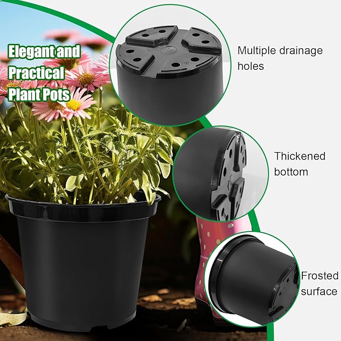 RooTrimmer 5 Gallon Nursery Pots 10-Pack, 12 Inch Plastic Planter with Drainage Holes – Round, Sturdy, Deep Design for Indoor/Outdoor Plants