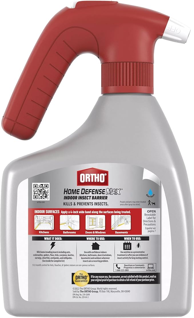 Ortho Home Defense Max Indoor Insect Barrier Battery-Powered Sprayer - Ready-To-Use Indoor Bug Spray, Kills Ants, Roaches, Spiders, Fleas and Ticks, 1.5 L
