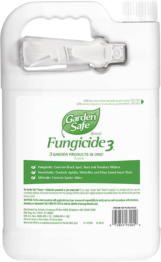 Garden Safe Brand Fungicide3, 1 Gallon, Fungicide, Insecticide and Miticide with Neem Oil Extract for Organic Gardening, Controls Black Spot, Rust, Aphids and Spider Mites