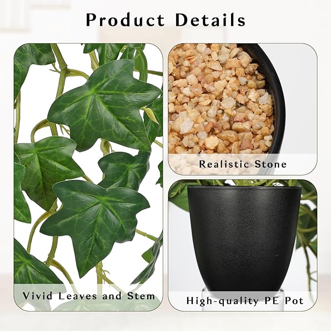 GnFlus Fake Pothos Ivy Plant with Pot Artificial Green Leaves for Home Shelf Decor Indoor Silk Artificial Realistic Plant Large