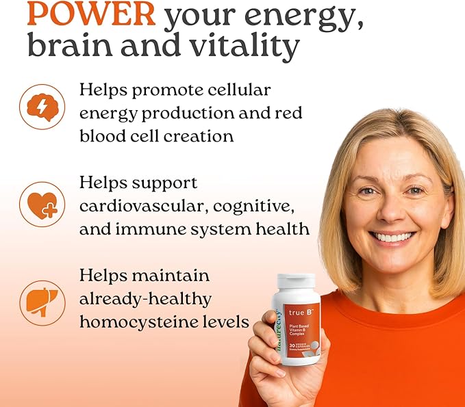 NatureCity True-B Plant-Based Super B Vitamin Complex Supplement |Made from Certified Organic Whole Food Plant Sources with Active Folate and Vitamin B12 - (30 Veggie Capsules)