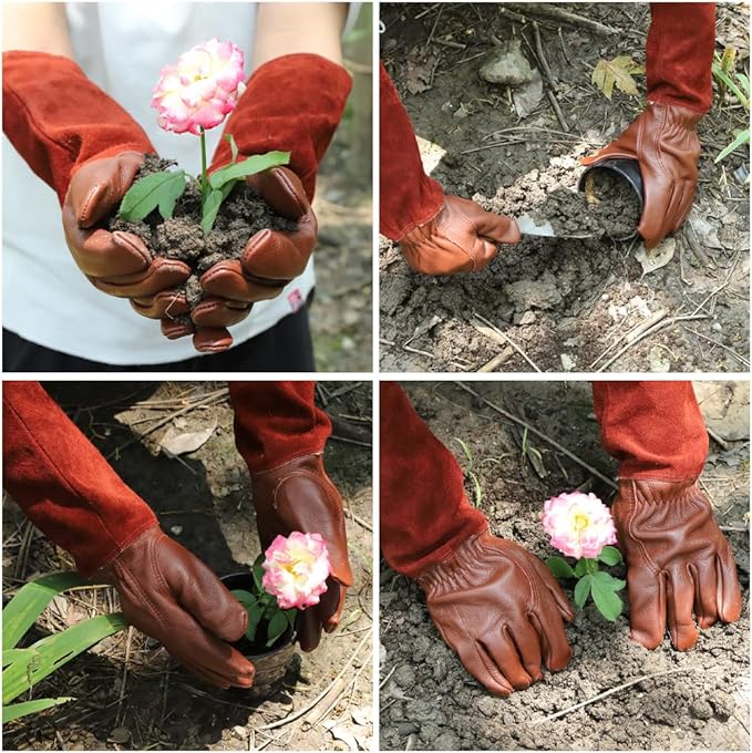 Thorn Proof Gardening Gloves for Men & Women, Long Cowhide Leather Rose Pruning Gloves with Forearm Protection, Puncture Resistant Gauntlets for Cacti, Blackberries & Yard Work(chocolate brown,XS)