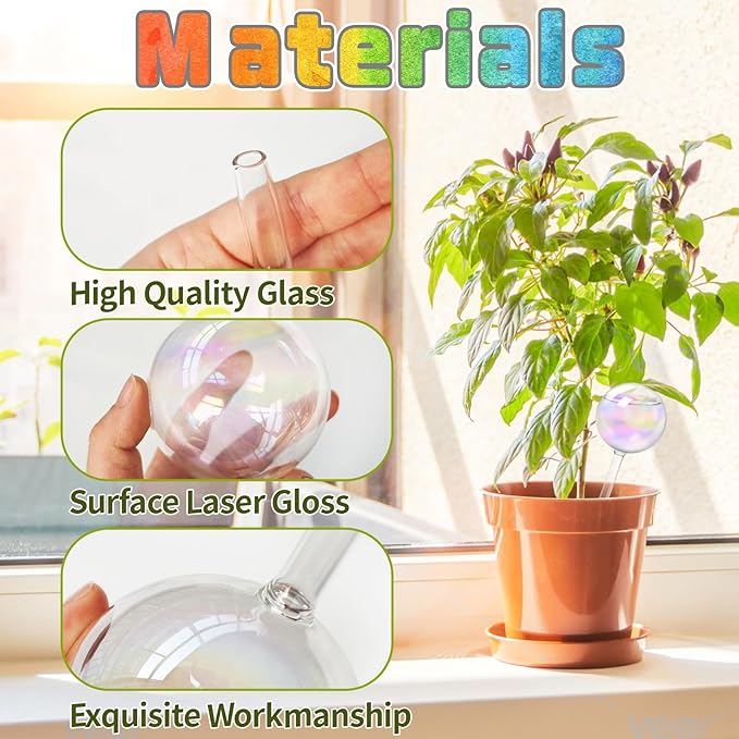 Bvrbaory 2 Pcs Iridescent Self Watering Globes,Rainbow Plant Watering Insert,Automatic Plant Waterer Glass Bulbs,Clear Glass Plant Water Globes for Indoor and Outdoor