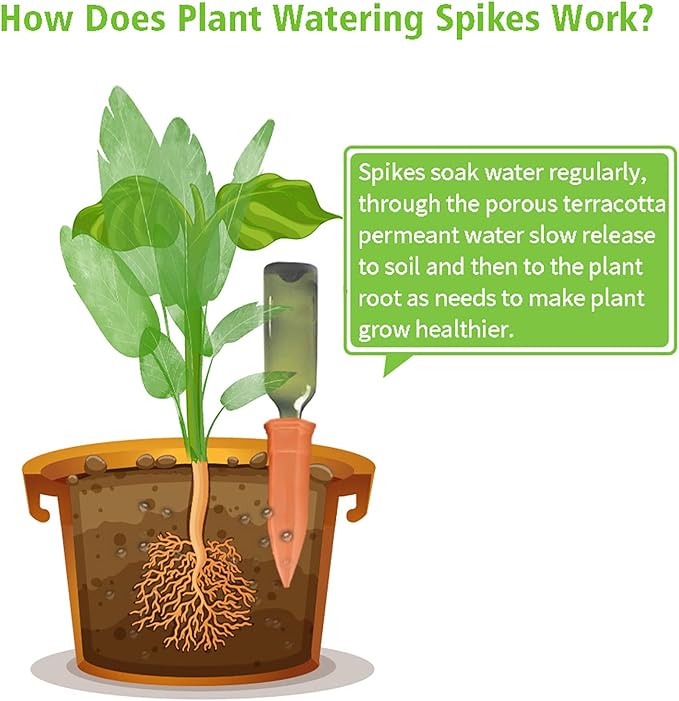 Terracotta Watering Spikes, Set of 6 Pack Plant Watering Devices, Self Terra Cotta Watering Spikes Stakes for Indoor and Outdoor, Automatic Plant Waterer System for Vacation Potted Plants