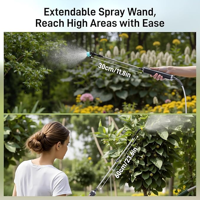 GOCHIFIX Electric Garden Sprayer 2.1 Gallon, 4 Mist Nozzles, Telescopic Wand, Adjustable Shoulder Strap, USB Rechargeable Waterproof Handle, Automatic Plant Mister for Lawn Garden