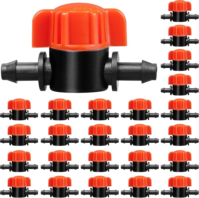 Gardrip 1/4" Drip Irrigation Valve - 25 Pack Shut Off Switch Fits 1/4 Inch Drip Tubing - Cut Off Valve for Garden Lawn Irrigation