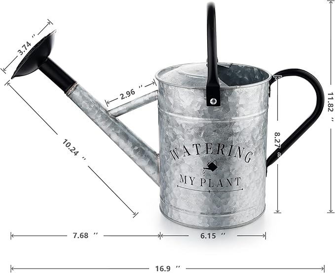 Garutom Galvanized Watering Can for Outdoor Indoor Plants, 1 Gallon Decorative Countryside Style Water Can with Removable Spout, Perfect Metal Watering Can for Indoor Plants and Garden Flower