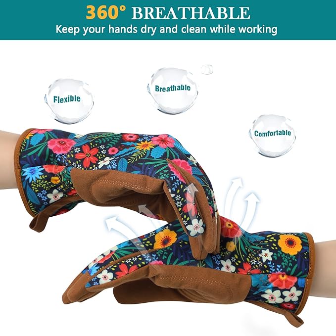 Trifabricy Gardening Gloves for Women, Breathable Leather Garden Gloves with Grip, Thorn-Proof Puncture-Resistant Work Gloves