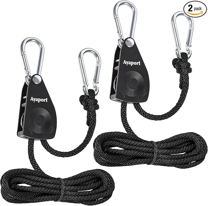 Ayaport Adjustable Rope Hanger Grow Light Hanger, 1/4 Heavy Duty Plant Pulley Rope Tightener Ratchet Tie Down for Kayak, Tarp, Tent Tie Downs, Hanging Plants, Filters, Fans