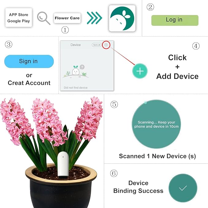 Soil Moisture Meter 4 in 1,Plant Water Monitor,Automatically detect Moisture/Temperature/Light/Fertility,Can Connect to Mobile Phone via Bluetooth,Hygrometer Sensor for Indoor Plants (1pc)