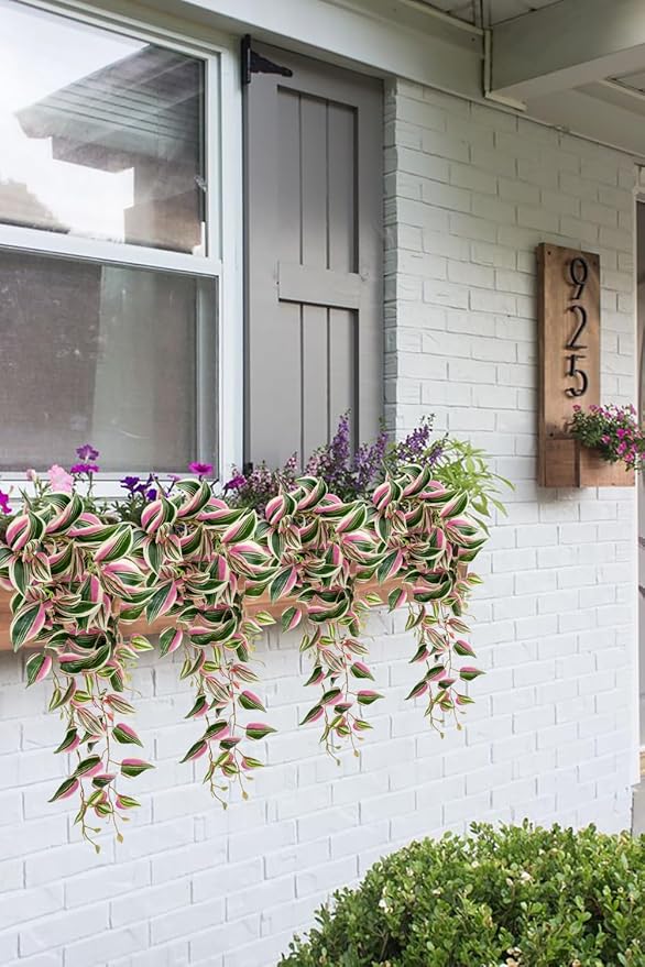 DILATATA Fake Hanging Plants Artificial Hanging Plants 92 Leaves Faux Wandering Jew Hanging Leaves Plants for Wall Shelf Home Indoor Outdoor Decor - 2 Pack