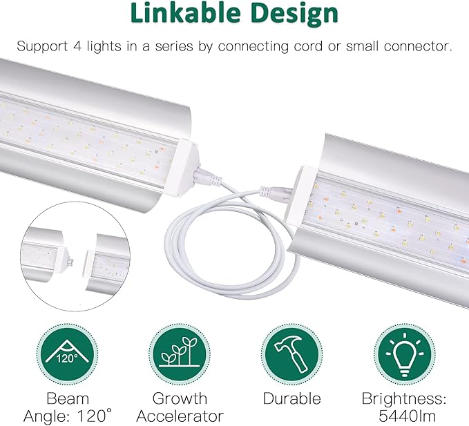 SZHLUX LED Grow Light 2ft 80W (2×40W) Full Spectrum 660nm 730 IR Included LED Plant Light for Indoor Plants, Linkable High Output Sunlight Grow Light Strips with Daisy Chain