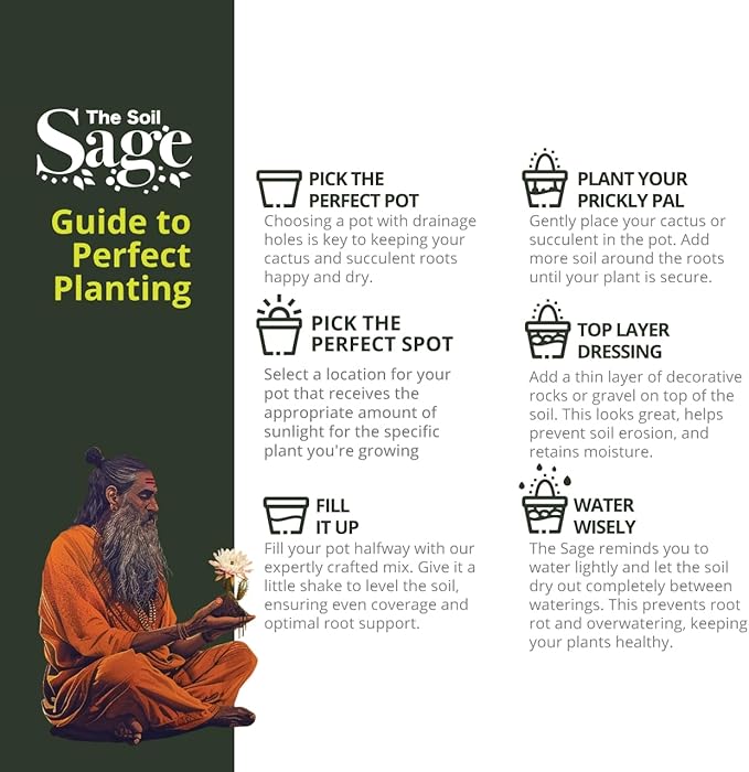 The Soil Sage 5 Dry Qt Cactus & Succulent Potting Soil Mix, USA Made - Gritty, Fast Draining, Soilless, Root Boosting, Peat-Free - Growth of Cactus, Succulents, Jade, Aloe Vera (5 Qt)