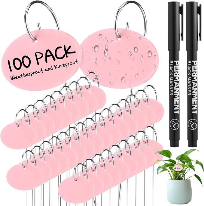 Novabright 100 Pcs Reusable Plant Labels with Metal Stakes-2mm Thick Waterproof Acrylic Garden Markers with 2 Marker Pens for Outdoor Plants,Vegetables,Flowers & Seedlings