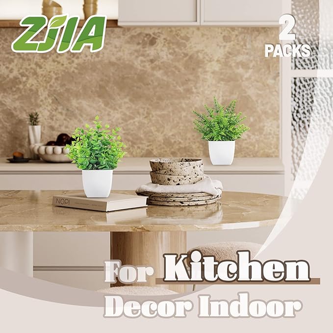2 Pack Small Fake Plants Artificial Greenery Plants in Pots for Home Bedroom Bathroom Farmhouse Kitchen Decor Indoor