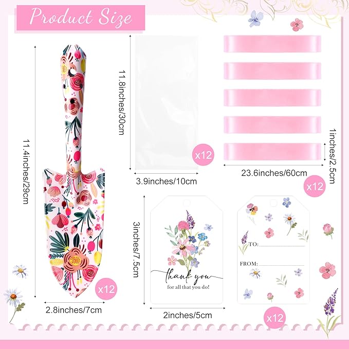 Blosssound 12 Sets Garden Shovels Bulk Gardening Gift for Women Set Garden Tools Floral Hand Heavy Duty Trowels Thank You Cards with Bags for Mother Day Mom Birthday Teacher