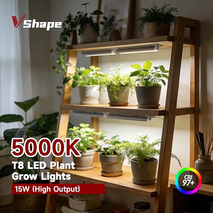 2 Pack LED Grow Light 1FT, 5000K Full Spectrum, 30W (2 x 15W), Linkable Growing Lamp Fixture, T8 Grow Lights for Indoor Plants, Seed Starting, Vegetables,White