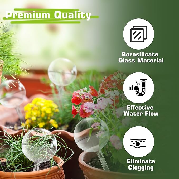 Self Watering Globes, Glass Clear Plant Watering Globes, Self Watering Planter Insert for Indoor & Outdoor Potted, Self Watering Planter Insert Spikes Devices for Everyday or Vacation Use, 2 Pack